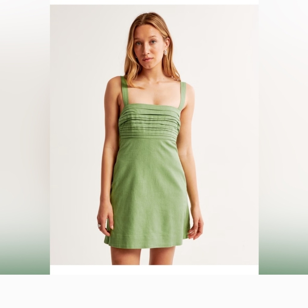 Abercrombie & Fitch Green Pleated Mini Tank Dress